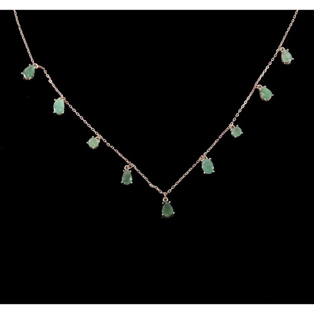 925 Sterling Silver Necklace Oval Emerald 6x4mm Natural Gemstone Jewelry 17.5